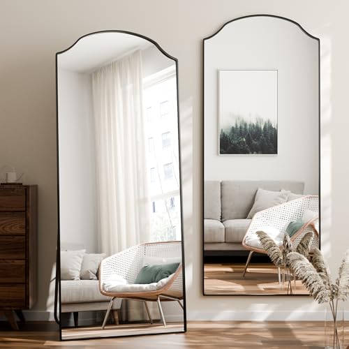 Image of BEAUTYPEAK Full Length Mirror, Full Body Mirrors with Unique Arched Design, 71 inchx30 inch Floor Mirror with Aluminum Alloy Frame, Standing Hanging or Leaning for Bedroom and Living Room, Black