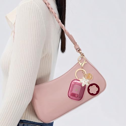 Image of (with Lock) Clear Case Compatible for Cute Apple Airpods Pro1 /2 Cases with Bling Keychain, VISOOM TPU Transparency Air pods Pro 1st 2nd Generation Earbuds Bling Keychain for iPod Pro2 1,Burgundy