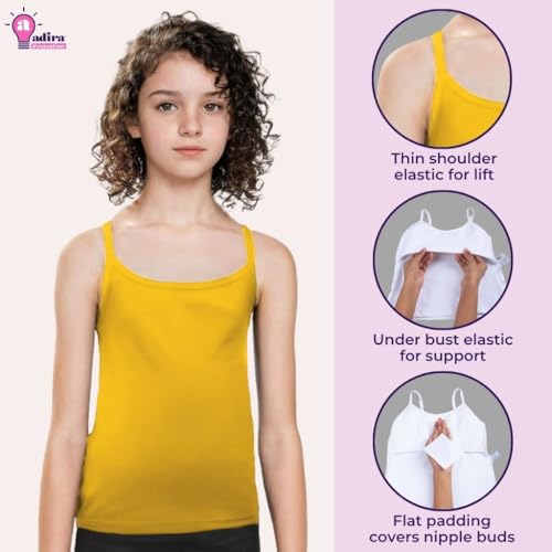 Image of Adira | Cotton Camisole for Beginners | Beginners Cami for Puberty | Flat Padding for Nipple Coverage | Confidence for School & Home | Soft Stretchy Cotton | Pack of 3