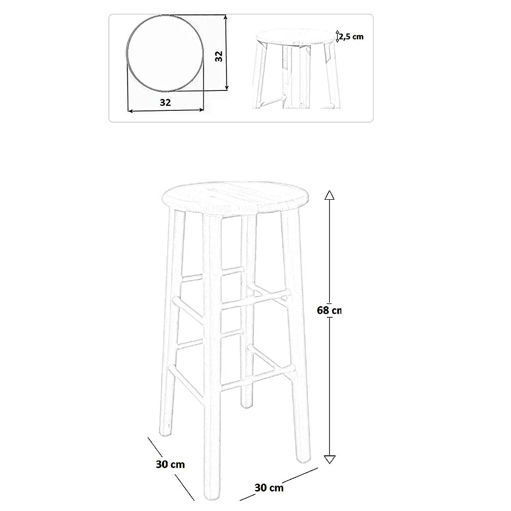 Taburete de madera con asiento redondo h 68 nogal claro patas rectas