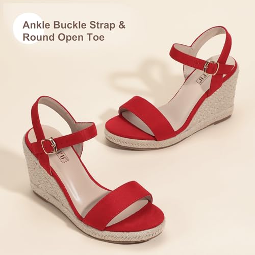 Image of IDIFU IN4 Espadrille Wedge Sandals for Women Open Toe Ankle Strap Platform Wedges Heels Causal Summer Wedge Shoes Comfortable Espadrilles Wedges