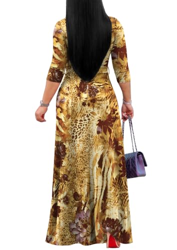 Image of FANDEE Plus Size Maxi Dress for Women Casual Summer Sundress V-Neck 3 /4 Sleeve