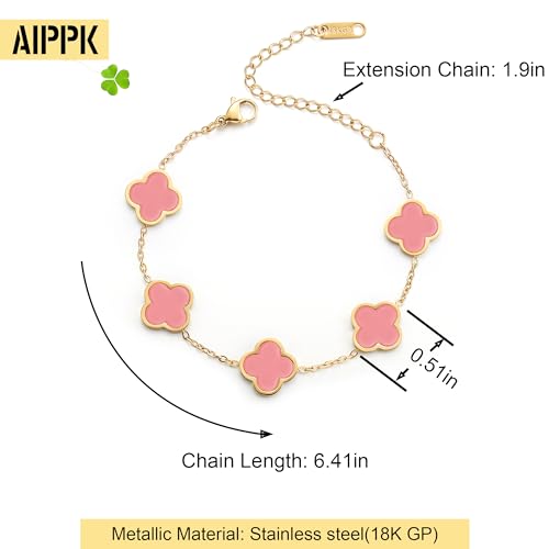 Image of AIPPK 18K Gold Plated Clover Lucky Bracelet for Women White /Black /Red /Green Flower Four Leaf Link Bracelets Trendy Jewelry Gifts for Women
