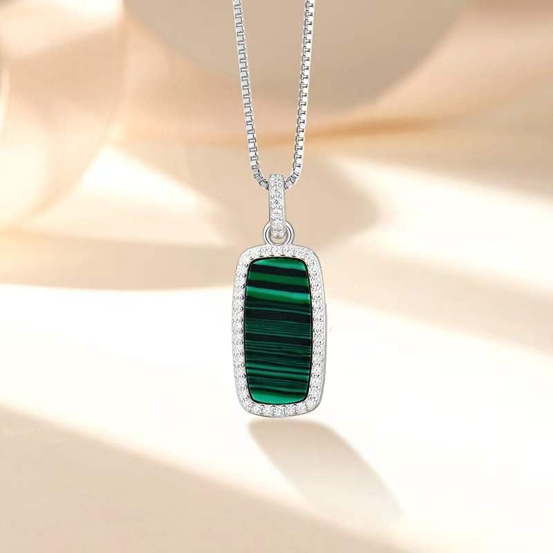 SNOWELLE Malachite Necklace 925 Sterling Silver Naturl Malachite Gemstone Pendant Jewelry Gift for Women - Image 2
