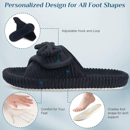 House Slippers for Woman with Arch Support–Womens Open Toe Adjustable Slippers, Orthopedic Shoes for Home Indoor, Cute Ladies Slides for Bedroom Non Slip 5-123