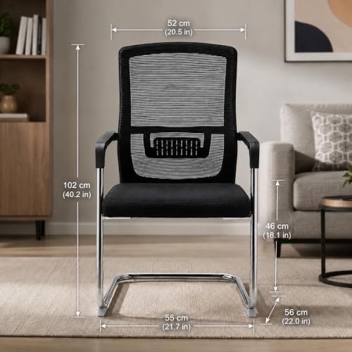 Image of OfficeCore | Visitor Chair with Arm Rest | Office Reception | Chrome Cantilever Metal Frame | Mesh Back | Study Chair Without Wheels (2, Dark Black, Mesh Back)