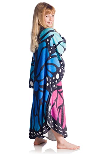 Kanguru - Coperta pile indossabile, felpa hoodie farfalla, soffice plaid copre fronte e retro, permette di camminare ed usare le braccia, 80x90 cm, poncho, Felpona bambina xxl oversize, regali natale - 7