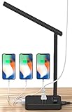 Drevet LED Desk Table Lamp with 3 USB Charging Port and 2 AC Power Outlet, 3 Color Model, 3 Level Brightness, Touch Dimmer Control,1h Timer, Memory Function,Eye-Caring Office Foldable Lamp,Night Light