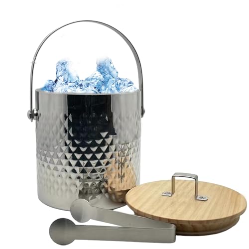 Cubo de hielo de acero inoxidable, cubo de hielo de acero inoxidable con asa para mantener el hielo en casa con pinzas para cócteles, vino, champán, whisky