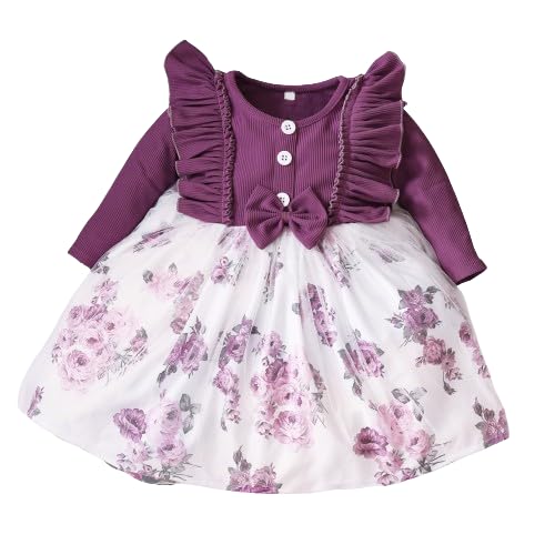 Image of OMALI Baby Girl Dungry Dress | Long Sleeve | Infant Casual Dress | Ruffle Print Clothes
