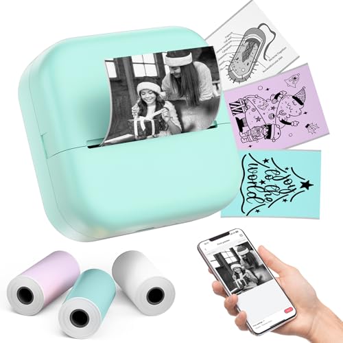 Omezizy Mini Stampante Termica Portatile - M02X Mini Stampante Fotografica Portatile Bluetooth per Diagrammi Grafici, Appunti di Studio, Stampantes Etichette Adesive per Smartphone e Tablet, Verde