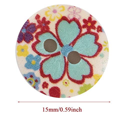200Pcs Mixed Resin Sewing Wooden Buttons Size 15Mm 2 Holes Round Colorful Decorative Craft Buttons For Sewing, Crafting, Scrapbooking, Diy,Children's Manual Button Painting (Flower) #TOP3
