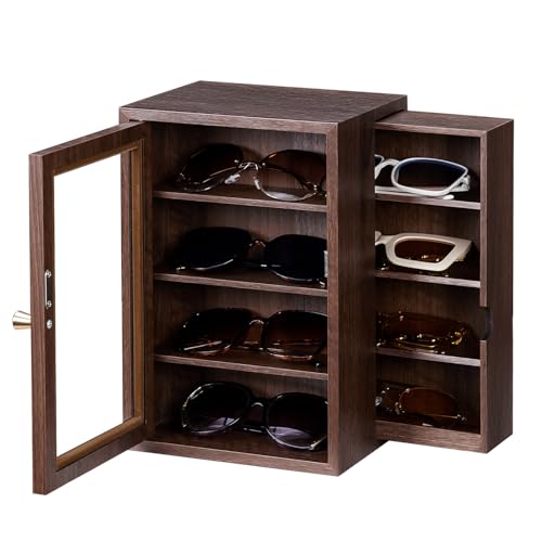 Image of Homde Sunglass Organizer for Men: Versatile Wooden Eyeglass Case for Dressers - Spacious Storage with Drawer & Clear Window for Retail & Home Use