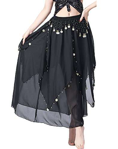 Victray Women's Dance Skirts Belly Dance Long Skirts Swing Layered Skirt Party Festival Costume (Black) #TOP2