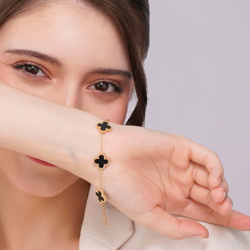 Image of SALVE Clover Anti Tarnish Bracelet for Women Stylish | Stainless Steel Bracelet for Woman | Fashion Jewellery for Women Aesthetic Accessories for Girls Chain Bracelet Gold