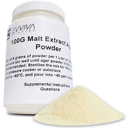 Malt Extract Agar Powder 100 Grams - Evviva Sciences - Make Over 135 Agar Petri Dishes (70% More) - Premium Performance - Excellent for Mold & Fungus - Great for Mushrooms & Science Projects