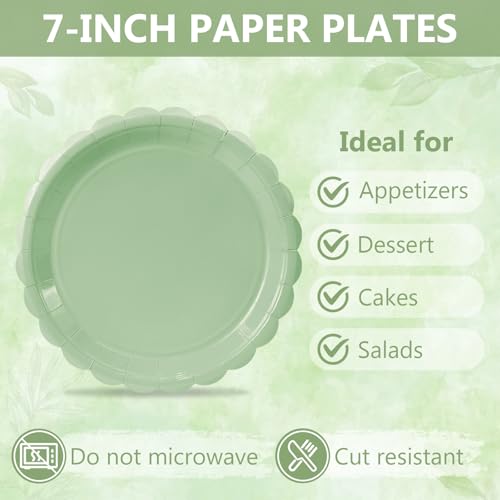 Image of Sage Green Paper Plates and Napkins,Sage Green Disposable Dinnerware, 25-7 inch