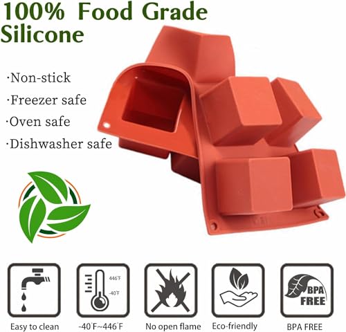 Image of 8 Slot /Cavity Cube Cake Silicone Mold | 2 inch x 2 inch x 2 inch 3D Square Cake Mousse Cupcake Baking Mold, French Dessert Molds for Chocolate Brownie Bites, Pastry, Jello, Ice Cream ice Cube