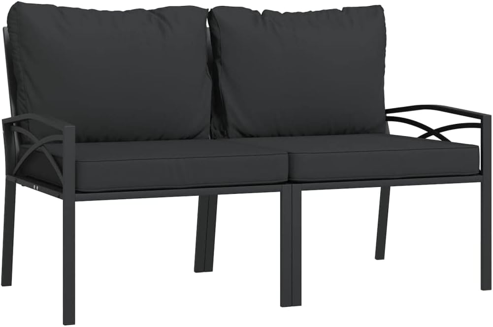 Outdoor Sectional Chair Set of 2 Black & Grey Powder-Coated Steel Patio Couch 29.5" W Modern Loveseat with Plush Cushions for Apartment Balcony Deck Garden
