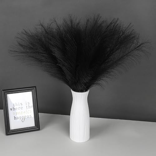 Image of SeptCat 30 Pcs Pampas Grass Black Decor 21.7" Fluffy Faux Short Pampas Grass Artificial Small Pompas Grass Flower Vase Filler for Home Wedding Living Room Wall Party Decoration