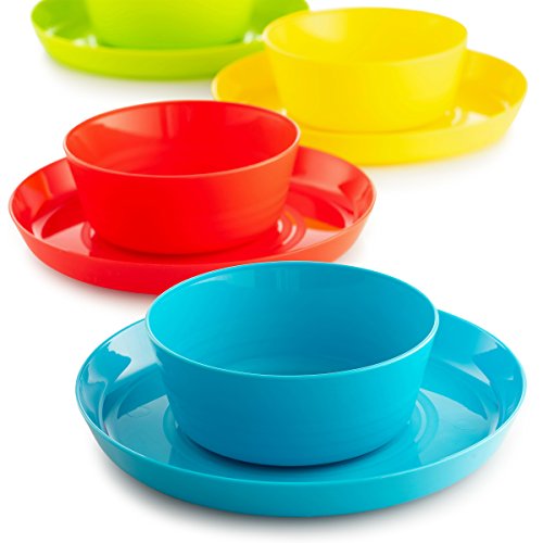 Plaskidy Kids Plastic Plates And Bowl Set - 4 Kids Bowls And 4 Kids Plates In Fun Bright Colors For Toddlers And Kids - Plastic Plates Reusable Dishwasher & Microwave Safe Bpa Free For Kids & Toddler #TOP2