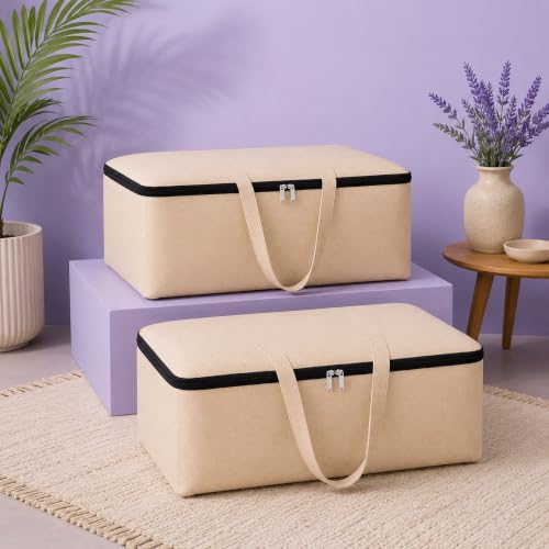Image of Dustproof PVC Clothes Storage Bags | Foldable Saree & Suit Organizer with Zip | Transparent Wardrobe Organiser for Garments, Blankets, Sweaters (Canvas XXL)