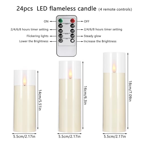 Image of YOROXRG Flickering Flameless Candles Battery Operated with Remote and 2 /4 /6 /8 H Timer Plexiglass LED Pillar Candles with Realistic Moving Wick for Home Decor Pack of 48 (D2.2 xH 5 inch 6 inch 7 inch) (Ivory)