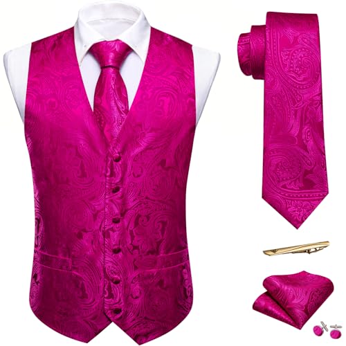 Image of Barry.Wang Men's Suit Vest Formal /Leisure Paisley Jacquard Silk Tie Pocket Square Waistcoat Set Wedding 5PCS