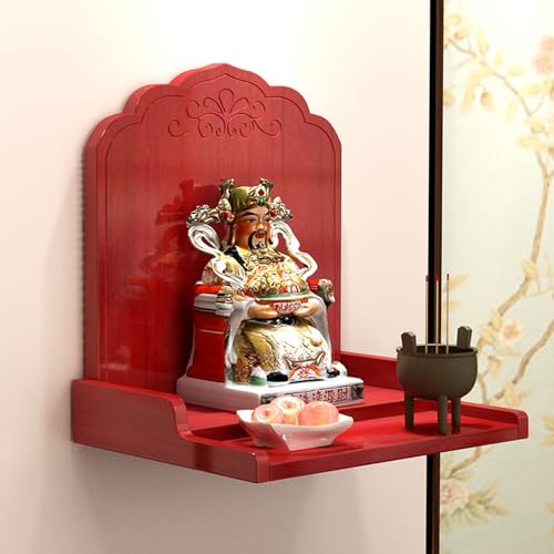 Altar de Buda con repisa, Mesa de ofrendas Moderna de Madera montada en la Pared, nicho de Pagoda del Dios Guan Gong de la Riqueza, gabinete Colgante de Estilo Chino (L12,6/32 cm,