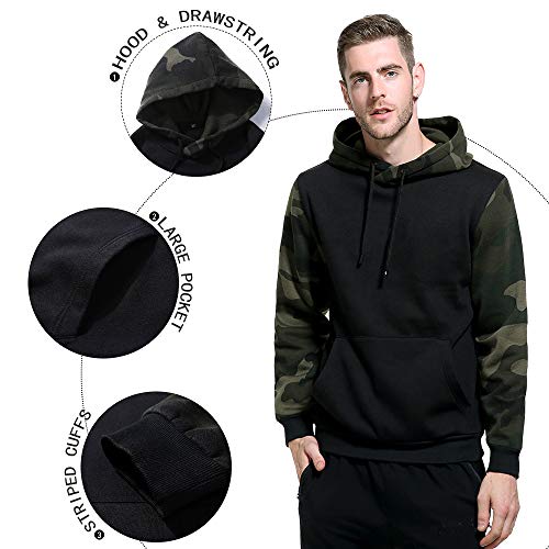 Aotorr Men'S Pullover Camouflage Fleece Hoodies Long Sleeve Contrast Color Military Sweatshirt With Pocket Black M thumb #2