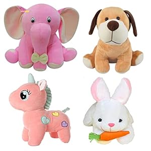 odinbirds Combo of 4 Animals Soft Toy Kids (Baby) for Playing Soft Toy Elephant Unicron Dog & Rabbit.All Best Stuff Toys for Kids (Enjoy) Playing Birthday Gift (30cm)