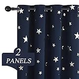 Estelar Textiler Navy Star Blackout Curtains for Kid's Bedroom Thermal Insulated 63 Inch Length 2 Panels Blackout Drapes for Living Room Boys Room 38W×63L Navy Blue Set of 2 Panels