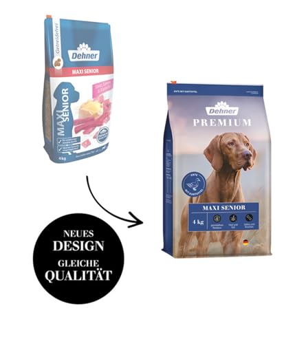 Dehner Premium Hundefutter Maxi Senior, Trockenfutter getreidefrei, für ältere Hunde großer Rassen, Ente / Lamm / Kartoffel, 4 kg