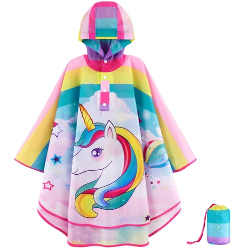 Image of WAWSAM Lightweight Rain Poncho Kids, Ponchos for Kids Waterproof Reusable Hooded, Kids Poncho Rain Jacket
