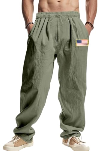 Men's Loose Wide-Leg Linen Pants Drawstring Waist & Pockets, Breathable Summer Beach Casual Pants