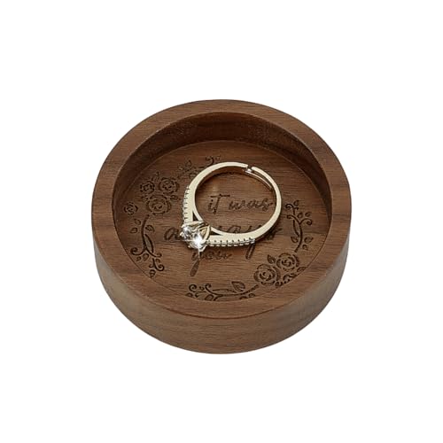 PH PandaHall Valnötsringhållare, träringar, tallrik, liten träbricka för smyckesuppvisning, bröllopsringhållare för nattduksbord, årsdag, födelsedagspresent för män, 6,32 cm, rund