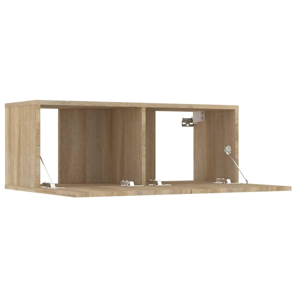 Set 2 Mobili TV Sospesi Rovere Sonoma 80x30x30 cm | Mensole sospese per soggiorno e camera da letto, dotate di ante a ribalta per organizzare decoder e accessori.