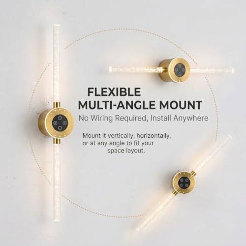 Image of Battery Operated Wall Sconces Set of 2, 8000mAh Rechargeable Wall Lights with Touch /Remote Control, Gold LED 360Rotate Wireless Wall Scone for Living Room,Bedroom,Hallway, 22.5 Inch