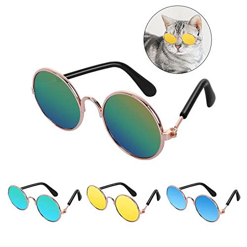 Molain Katze Sonnenbrille-Pet Welpen UV Schutz Sonnenbrille, kleine Hund Cosplay Foto Props Nette Sonnenbrille (4Pcs-Runde Sonnenbrille)