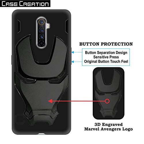 Image of COVERLY Official 3D Touch Feel Trending Avengers Logo Mask Soft Rugged Grip Silicone Iron Man Super Power Cartoon Movie Engraved Silicone Matte Back Cover for Realme X2 Pro (2019) -HD Black Avenger