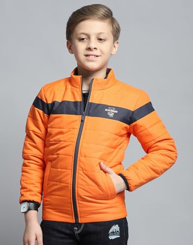 Image of Monte Carlo Boys Printed Orange Mock Neck Full Sleeve Jacket