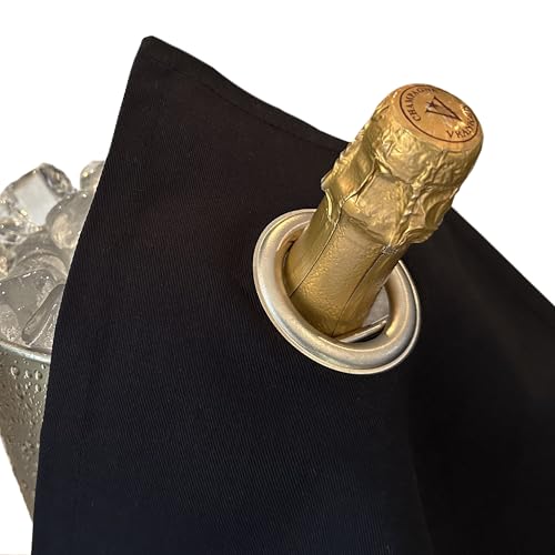 BOTTLECLOTHS - Classic Collection, Flaschentuch mit Metallring für Eiskübel, Baumwolle, 42 cm, Eckloch (Schwarz mit Silbernem Metallring, 1 Stück)