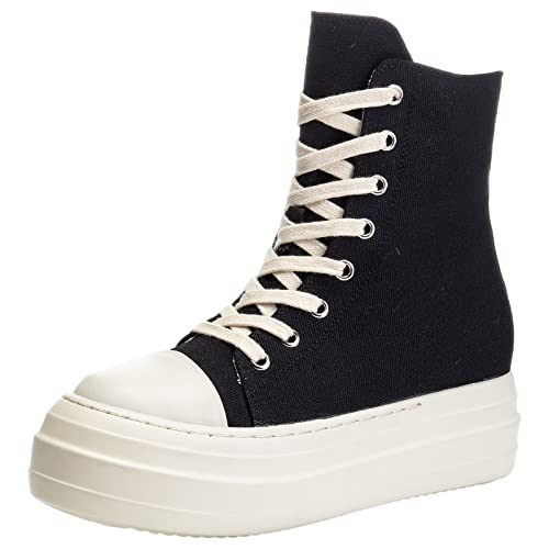 Women's High Top Canvas/PU Leather Sneakers Platform Lace-Up&Side Zip Casual Sports Shoes