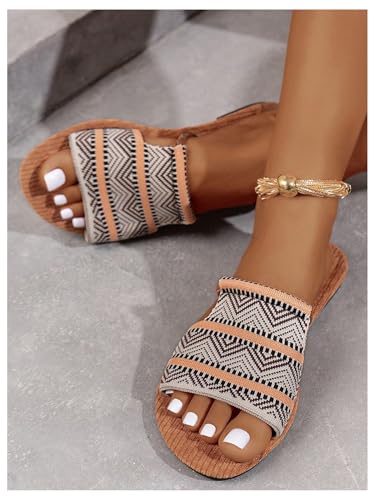 GORGLITTER Women's Boho Beach Sandals Dress Flats Open Toe Flip Flops Slides Shoes4