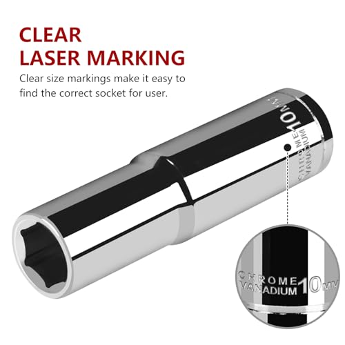 Image of 3 /8 inch Drive Deep Socket,10mm Metric Socket 6-Point, CR-V Steel, Mirror Finish