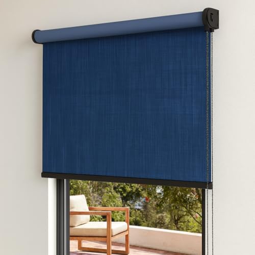 Image of 100% Blackout Premium Roller Blinds for Windows 50 Inch W X 96 Inch L| Textured Linen Fabric | Thermal Insulated Roll-Up Shades | UV Sun Protection for Home & Office | Heavy Duty | Navy