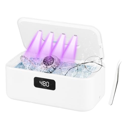 iulrtba 800ml Ultrasonic Cleaner, 49kHz U-V Ultrasonic Jewellery Cleaner with 5 Cleaning Timer Modes - Glasses Cleaner for Deep Cleaning of Jewellery, Glasses, Braces, Dentures, Coins and Razor Heads