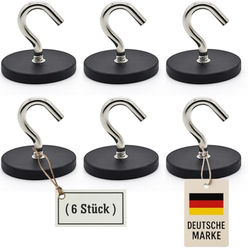 TollTool 6 Stück gummierte Magnethaken – starker Neodym Magnet Hakenhalterung – rutschfest, kratzfrei – ideal für Camping, Wohnwagen, Küche und Werkstatt