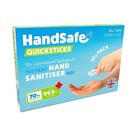 1.5ml Instant Hand Sanitiser Gel from Handsafe, Kills 99.9%+ Bacteria, 70% Alcohol Based, Medical Grade, Anti Bacterial Fast Acting Formula Cover
