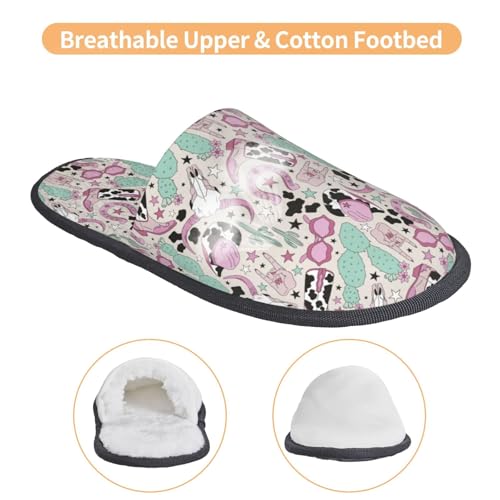 West Cowgirl Disco Print Women'S Fuzzy Slip On Indoor Outdoor Winter House Slippers4